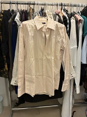 Boss Light Peach and White Striped Dress Shirt 👵MT